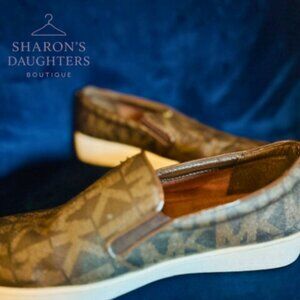 MICHAEL KORS Keaton Women's MK Signature Brown Slip-On Sneakers (7.5)